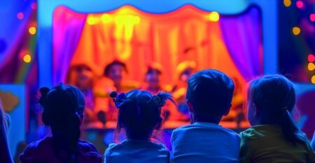Kinder schauen sich gespannt ein Theaterstück an